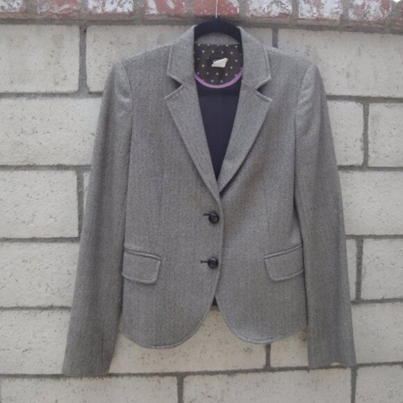 J. Crew Blazer Jacket Brown Ivory Tweed Herringbone Size 8 - Picture 3 of 4